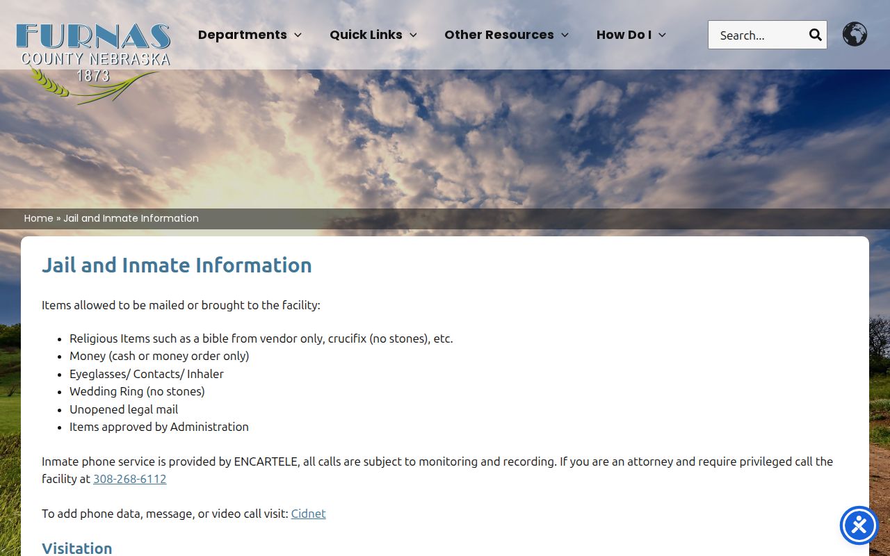 Furnas County Jail official inmate information and booking access page
